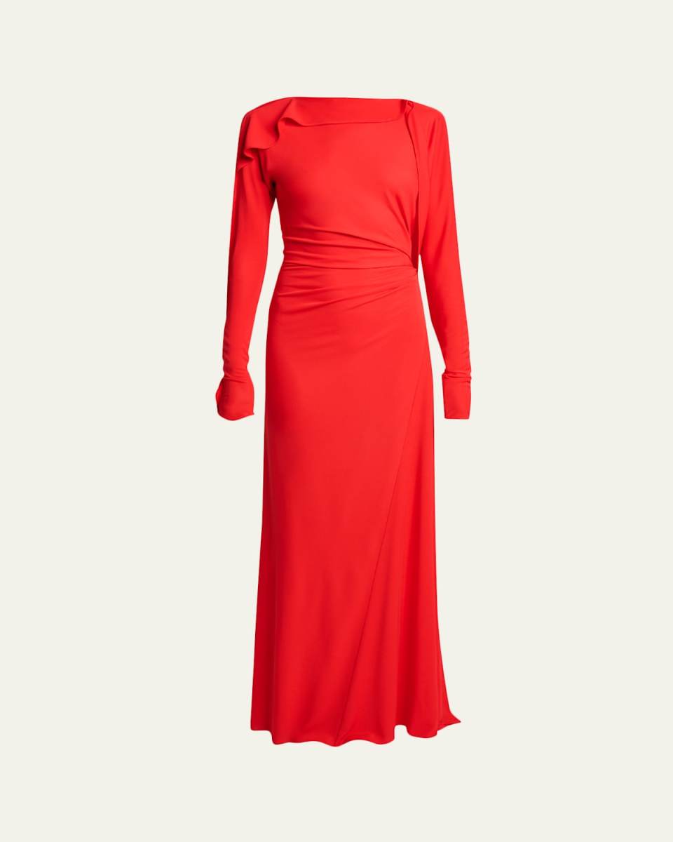 Draped Long-Sleeve Gown